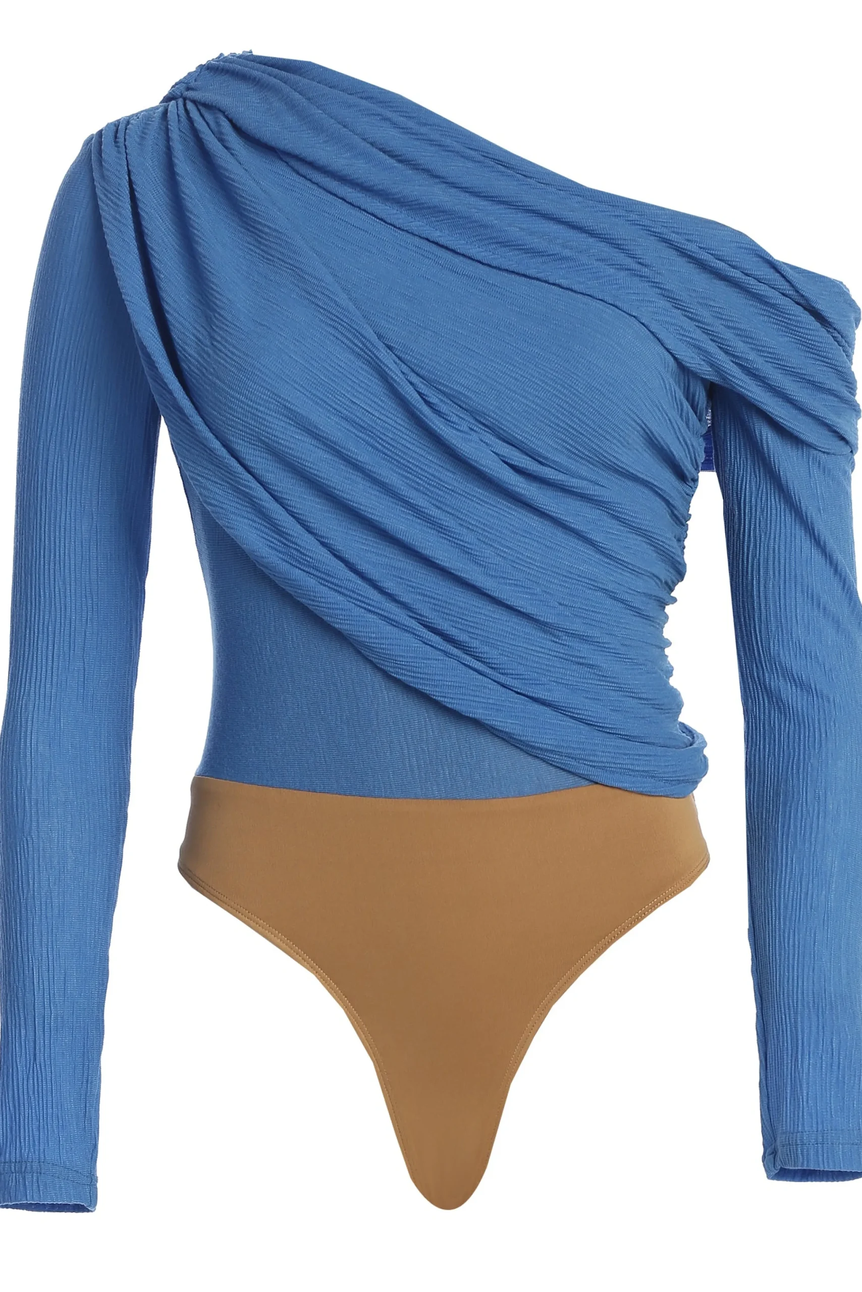 Blue Textured One Shoulder Bodysuit*JLUXLABEL Clearance