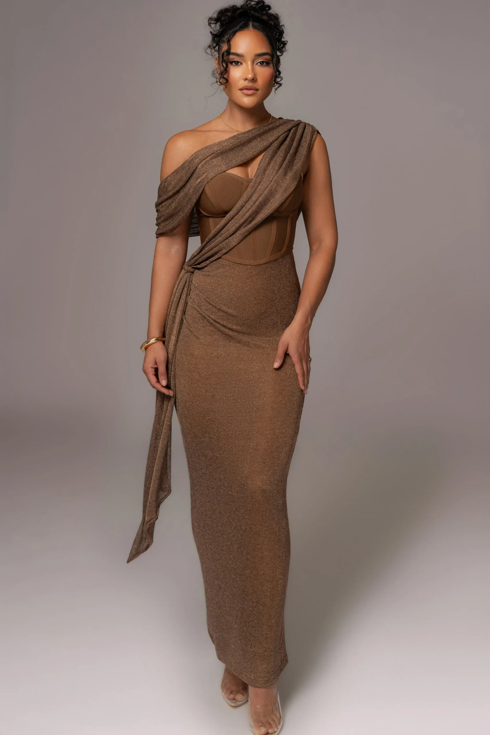 Bronze Metallic Celestina Draped Maxi Dress*JLUXLABEL Sale