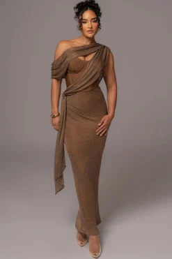 Bronze Metallic Celestina Draped Maxi Dress*JLUXLABEL Sale