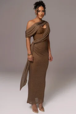 Bronze Metallic Celestina Draped Maxi Dress*JLUXLABEL Sale