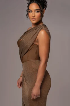 Bronze Metallic Celestina Draped Maxi Dress*JLUXLABEL Sale