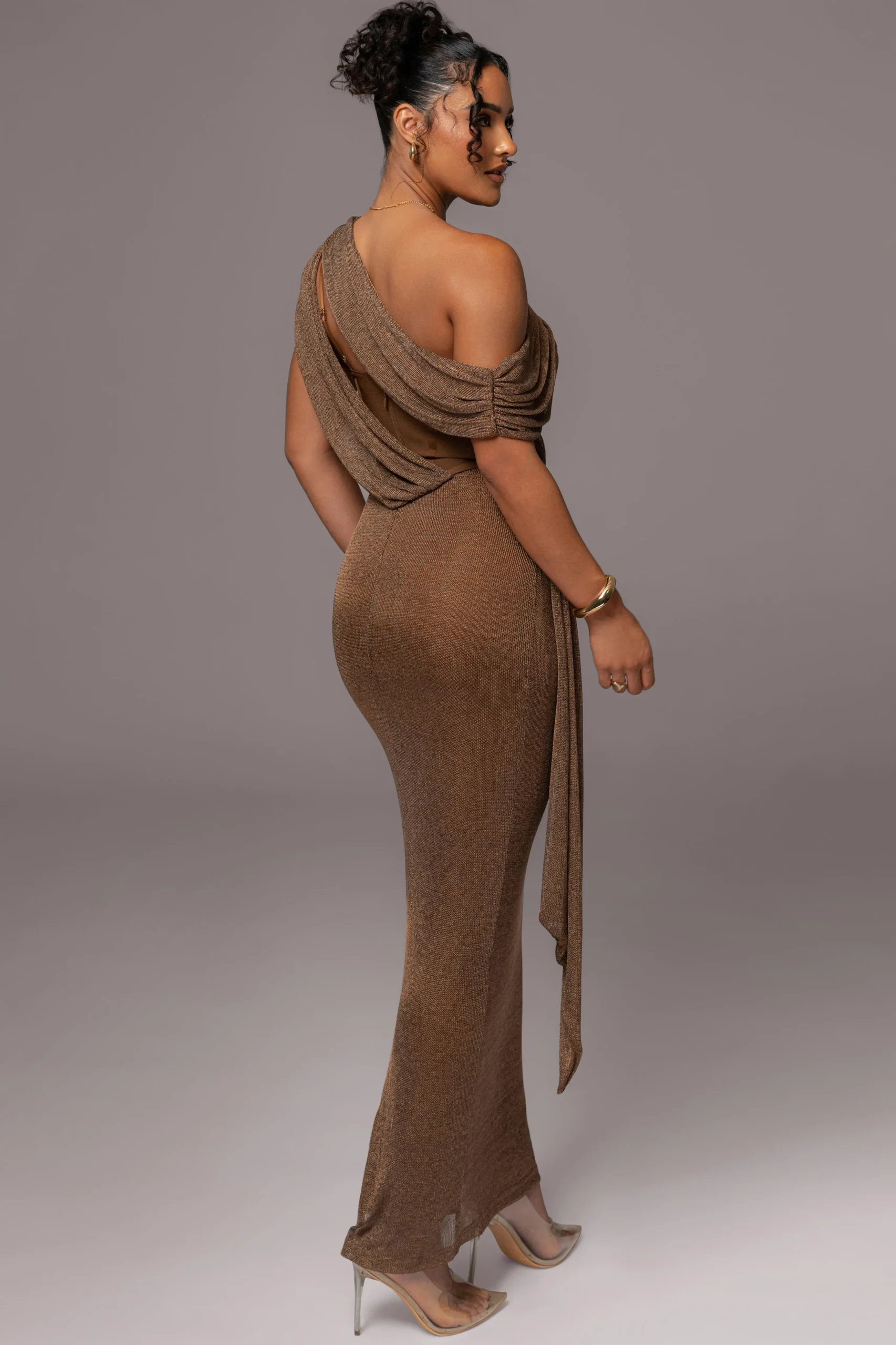 Bronze Metallic Celestina Draped Maxi Dress*JLUXLABEL Sale