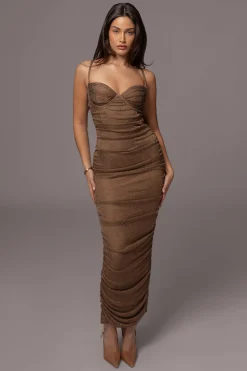 Bronze Ruched Metallic Maxi Dress*JLUXLABEL Sale