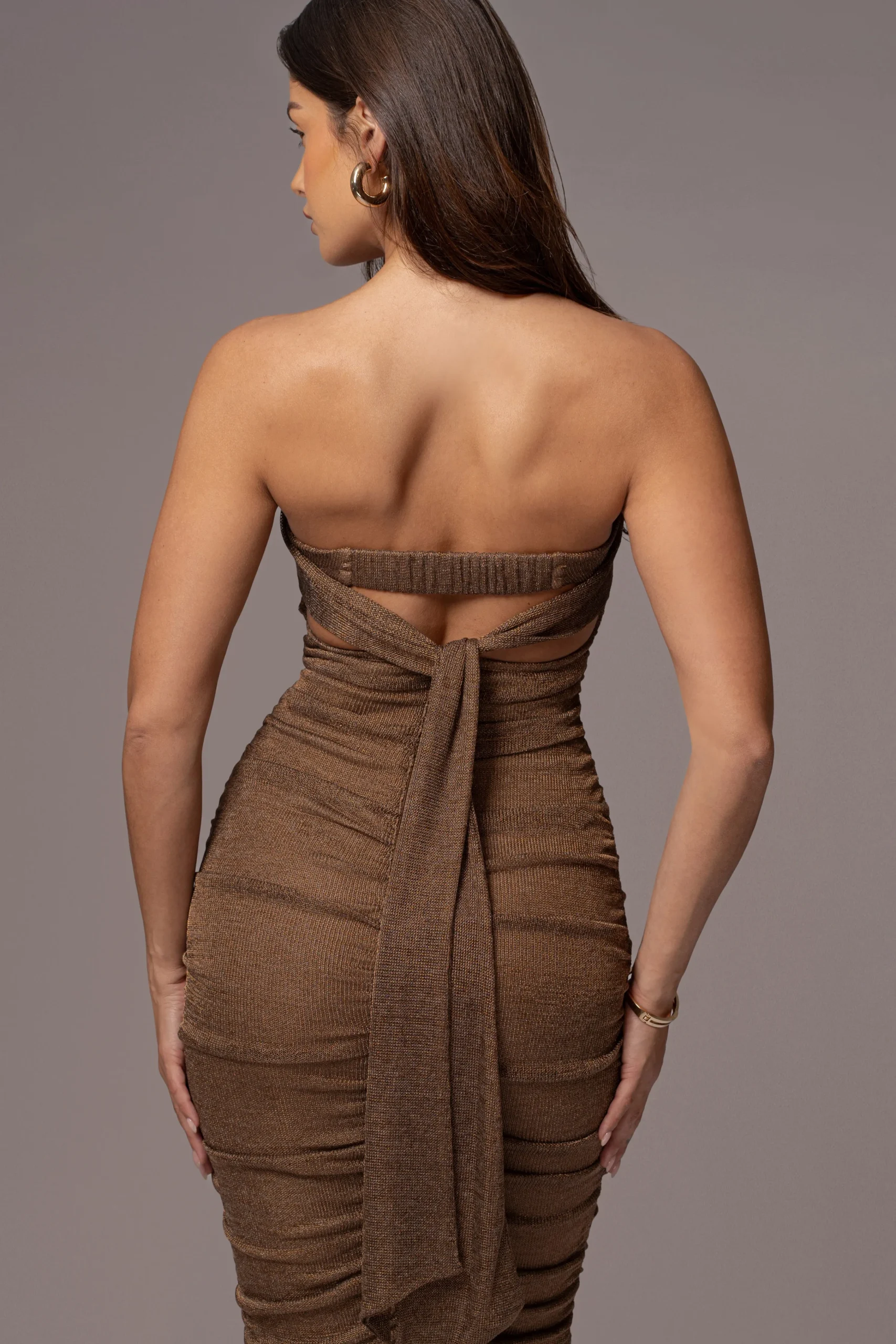 Bronze Ruched Metallic Maxi Dress*JLUXLABEL Sale