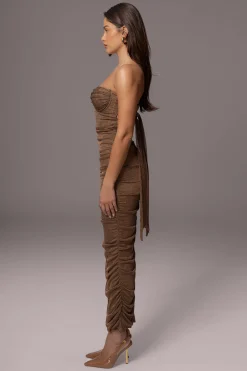 Bronze Ruched Metallic Maxi Dress*JLUXLABEL Sale