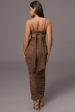 Bronze Ruched Metallic Maxi Dress*JLUXLABEL Sale