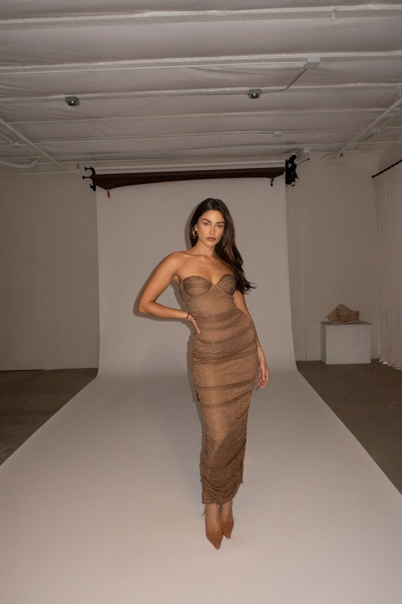 Bronze Ruched Metallic Maxi Dress*JLUXLABEL Sale