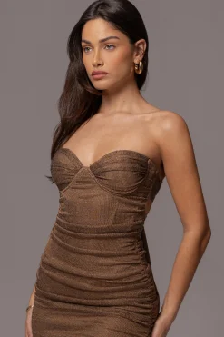 Bronze Ruched Metallic Maxi Dress*JLUXLABEL Sale