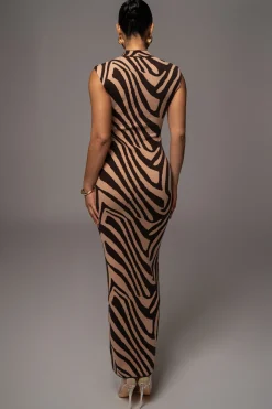 Brown Abstract Print Edel Mock Maxi Dress*JLUXLABEL Fashion