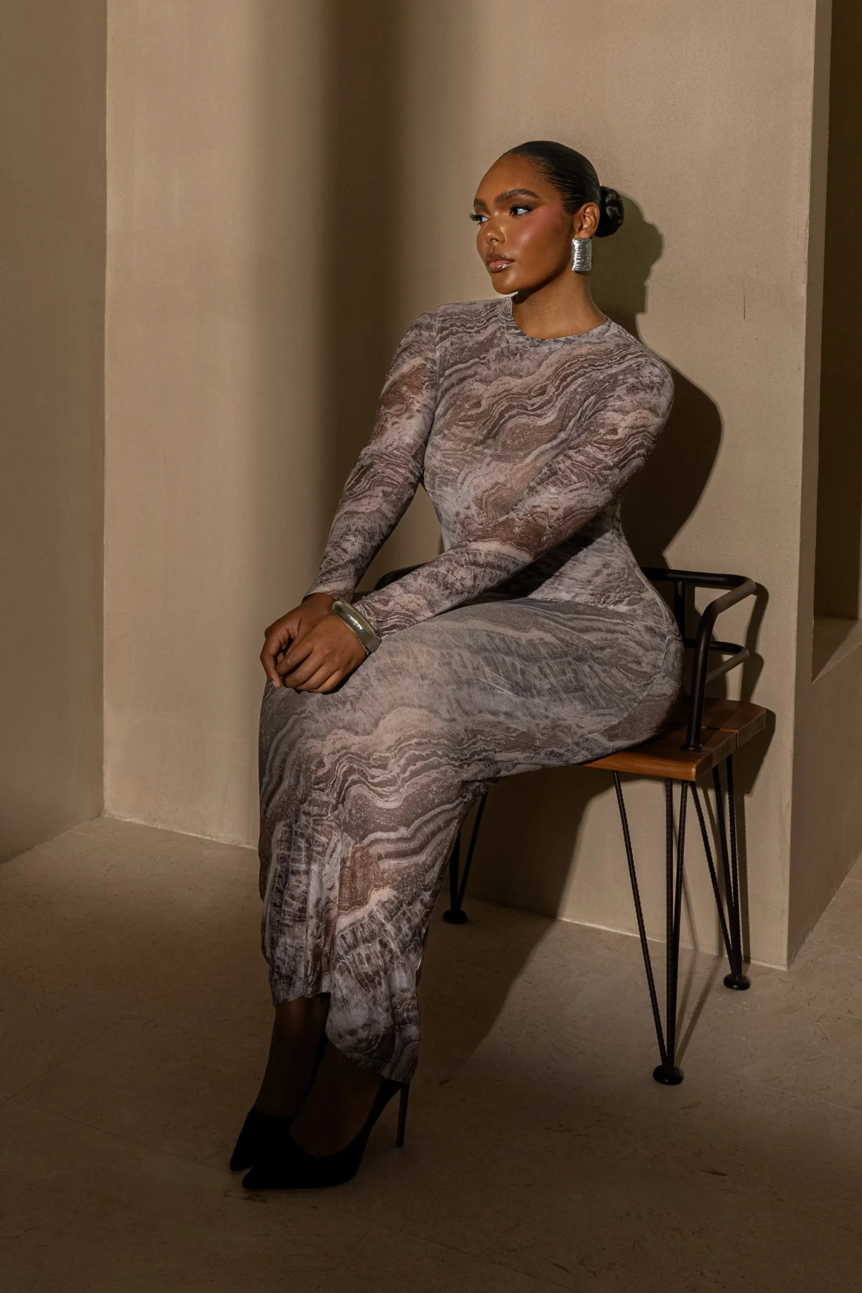 Brown Multi Solana Mesh Maxi Dress*JLUXLABEL Fashion