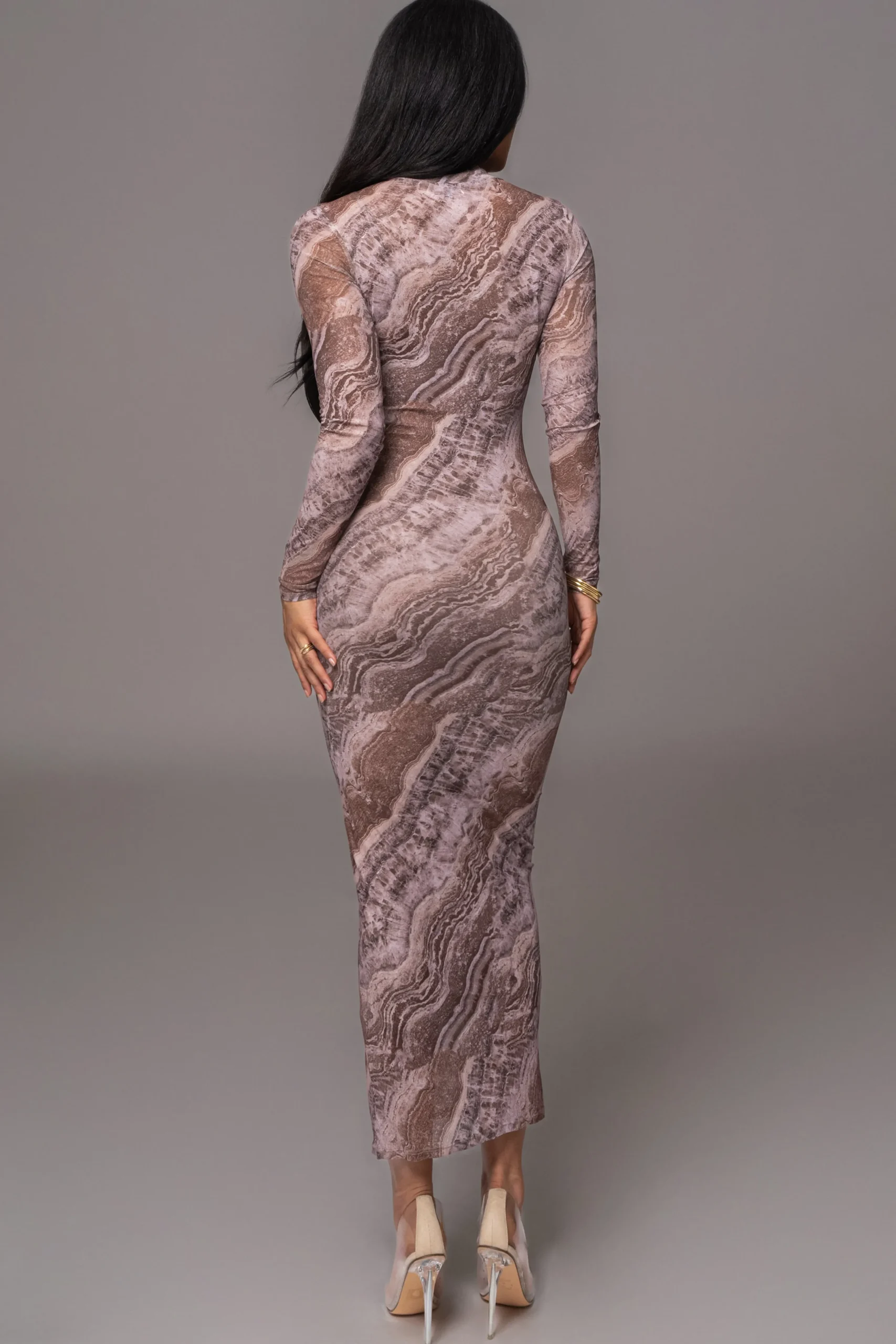 Brown Multi Solana Mesh Maxi Dress*JLUXLABEL Fashion