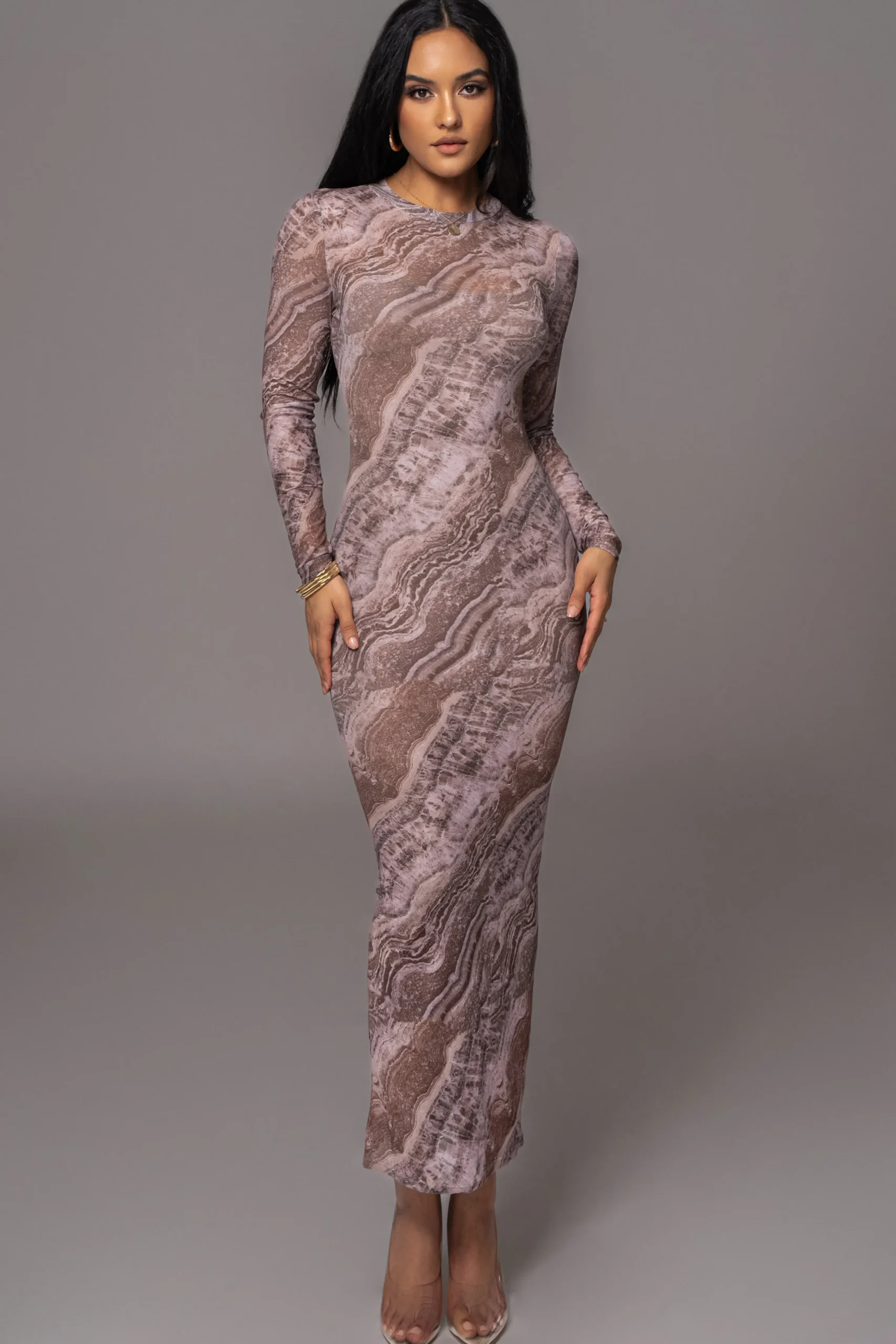 Brown Multi Solana Mesh Maxi Dress*JLUXLABEL Fashion