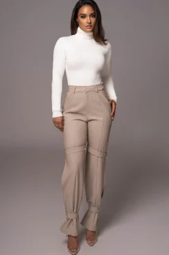 Brown Refined Belted Leg Pants*JLUXLABEL Clearance