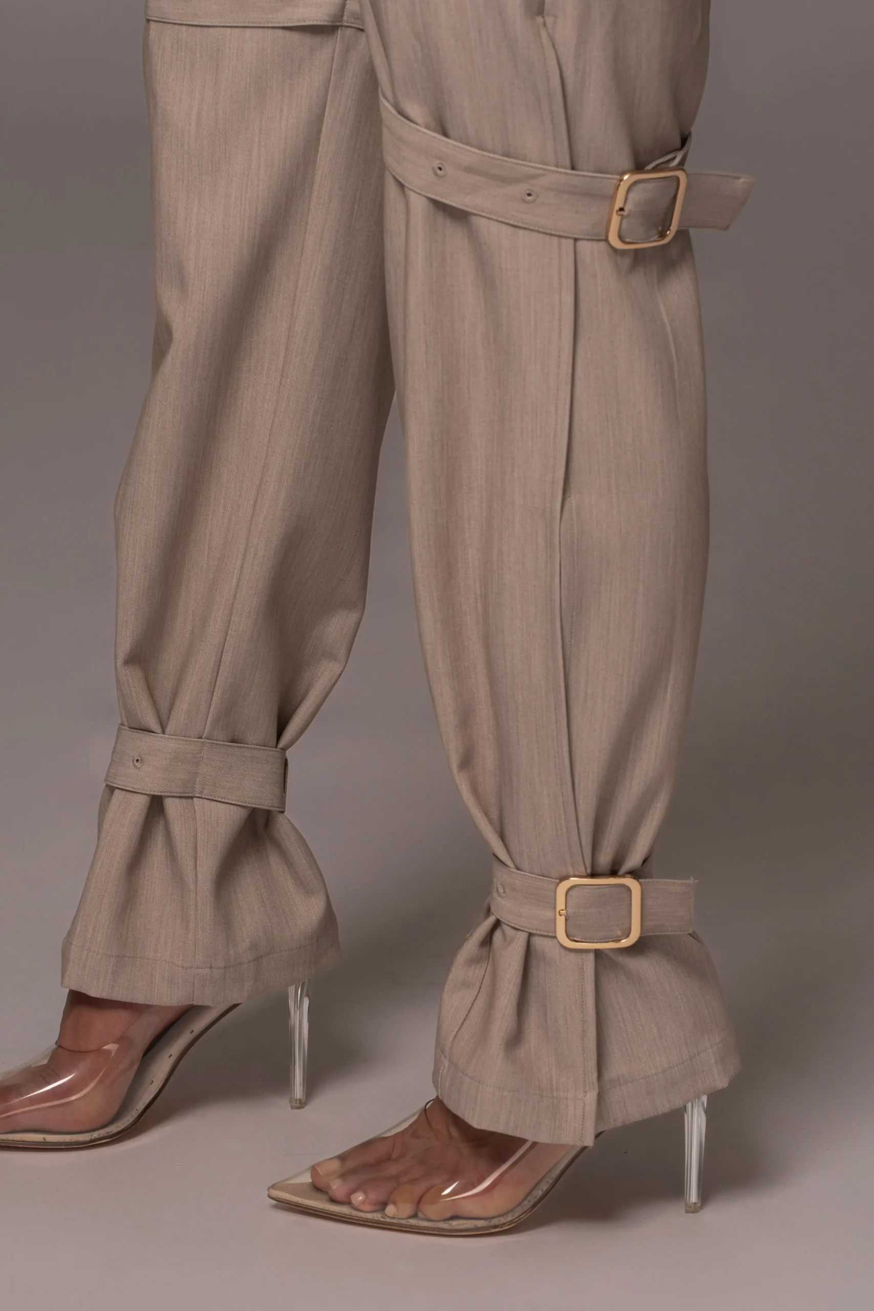 Brown Refined Belted Leg Pants*JLUXLABEL Clearance