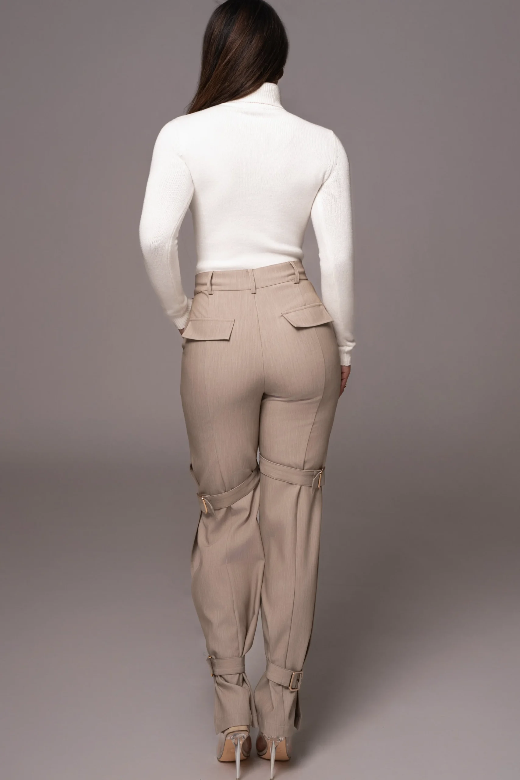 Brown Refined Belted Leg Pants*JLUXLABEL Clearance