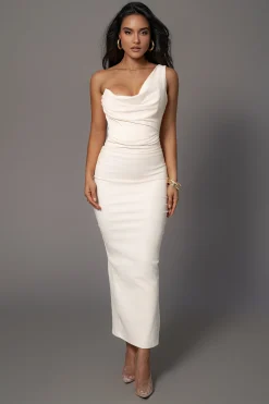 Buttercream Denim Krishna One Shoulder Maxi Dress*JLUXLABEL Clearance