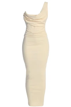 Buttercream Denim Krishna One Shoulder Maxi Dress*JLUXLABEL Clearance