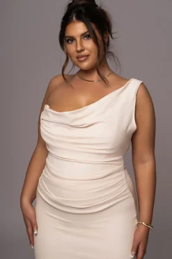 Buttercream Denim Krishna One Shoulder Maxi Dress*JLUXLABEL Clearance