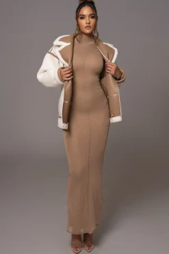 Camel Fame Mock Neck Maxi Dress*JLUXLABEL Hot