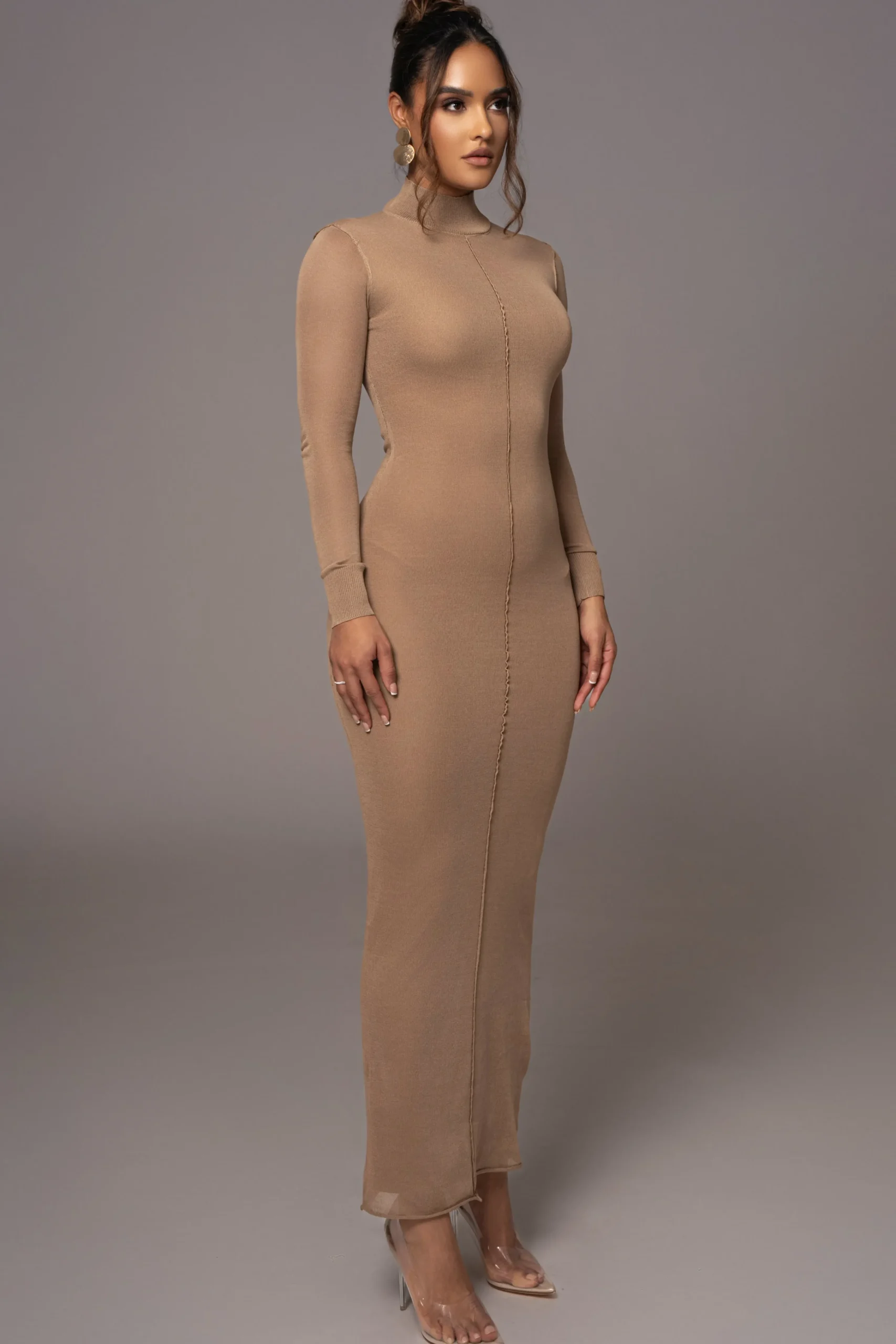 Camel Fame Mock Neck Maxi Dress*JLUXLABEL Hot
