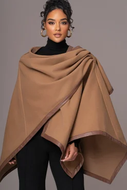 Camel Felt And Faux Leather Shawl*JLUXLABEL Online