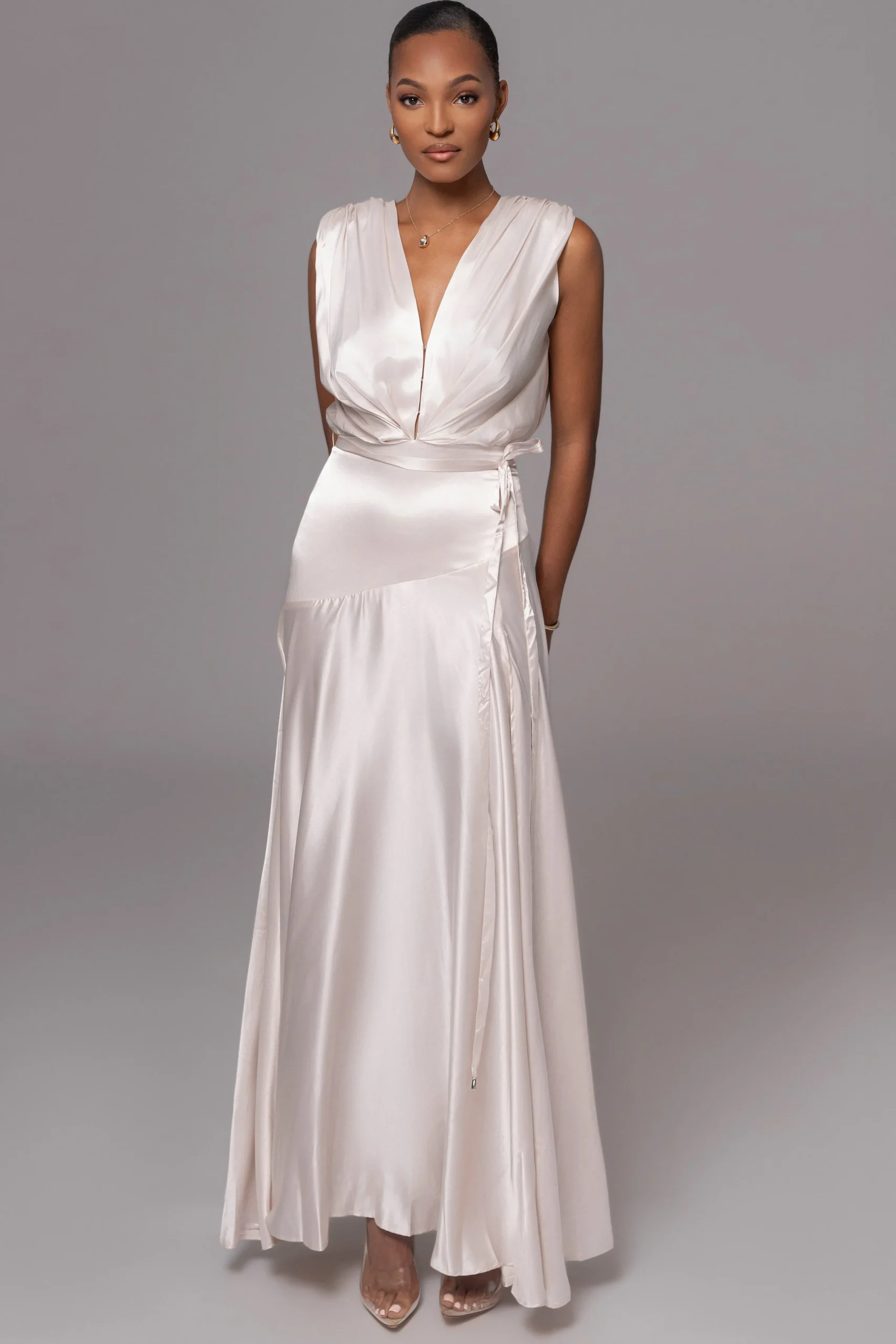 Champagne Amalia Satin Maxi Dress*JLUXLABEL Outlet