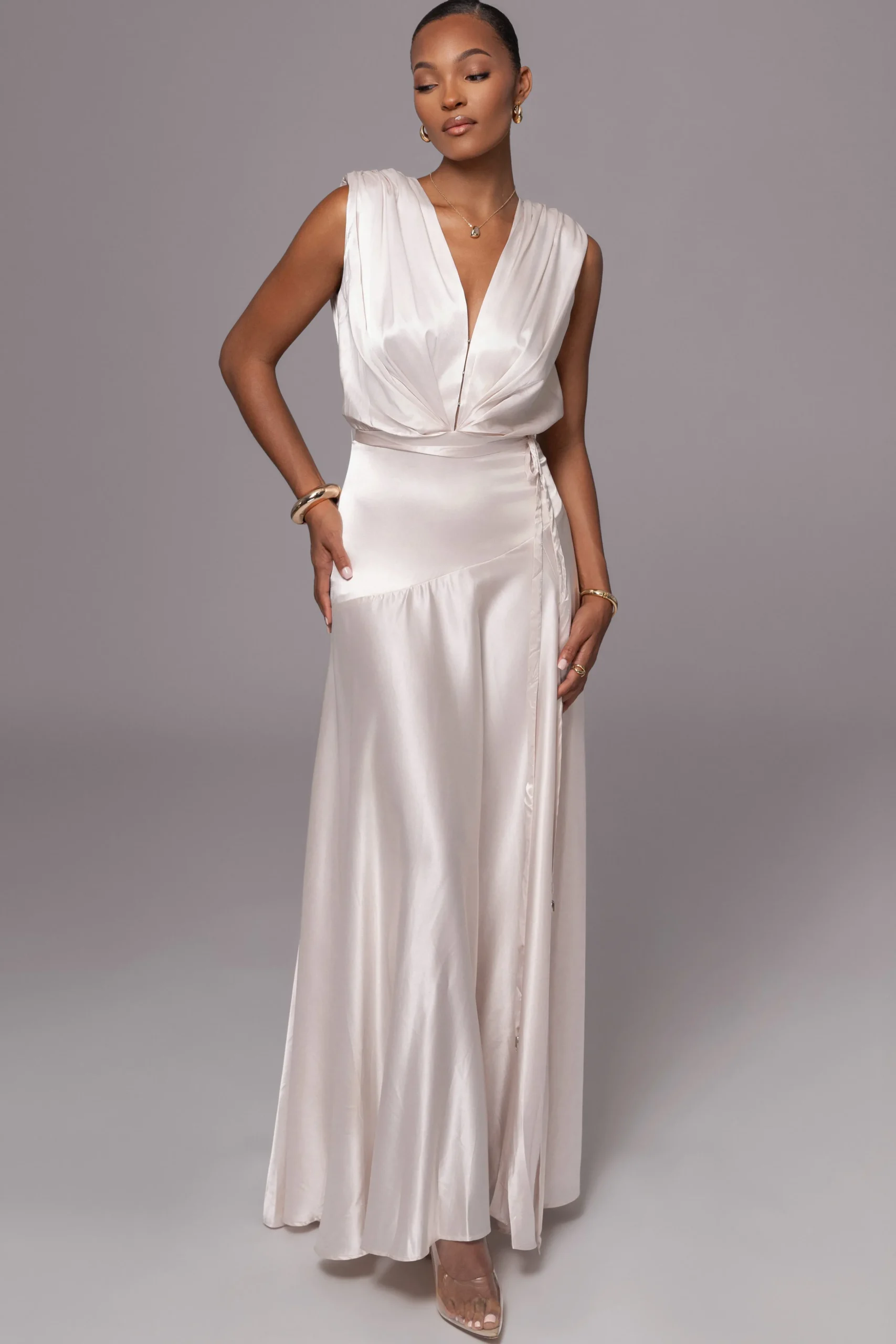 Champagne Amalia Satin Maxi Dress*JLUXLABEL Outlet