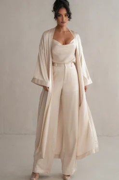 Champagne Forever And Always Satin Robe*JLUXLABEL Clearance