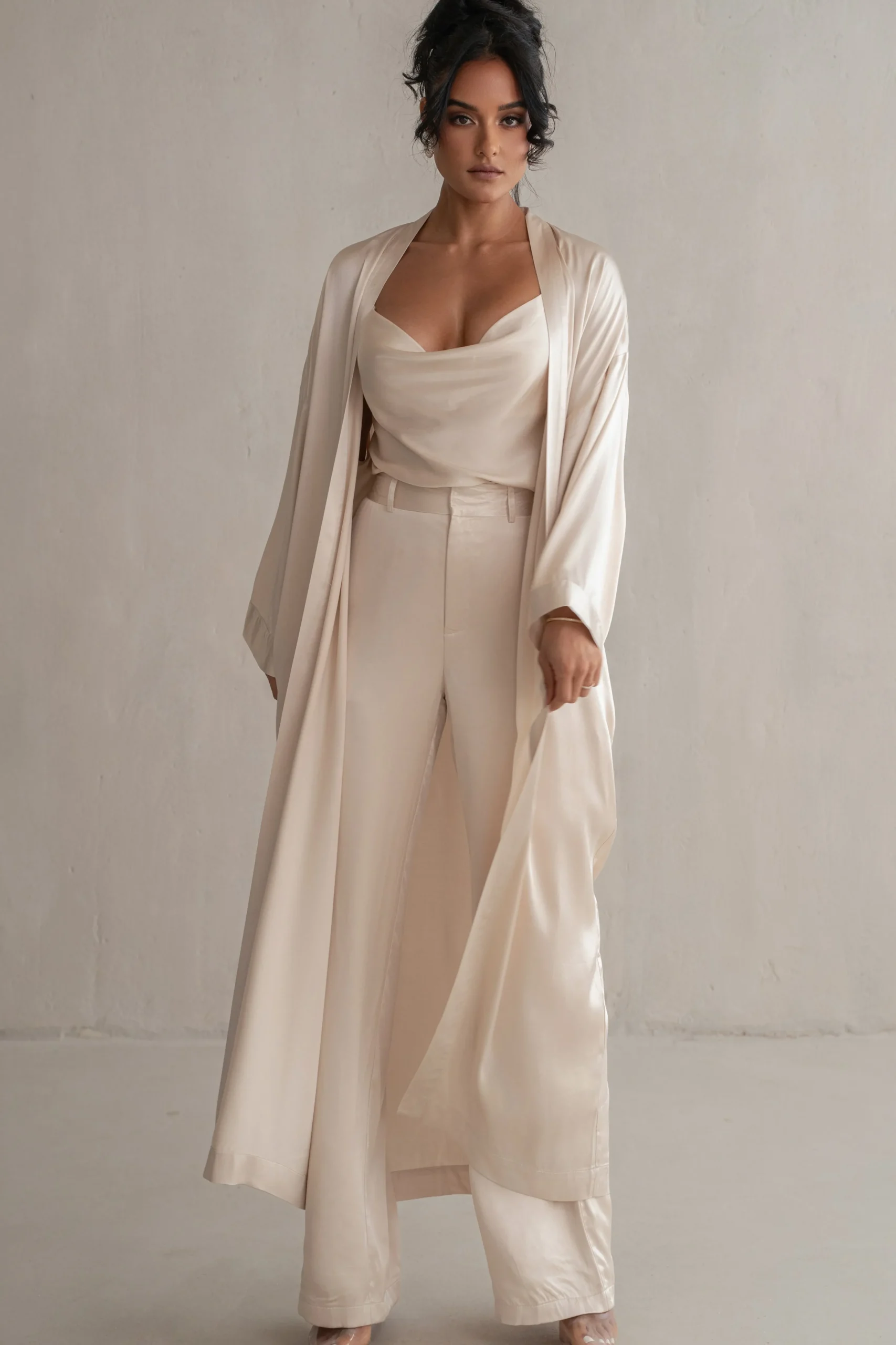 Champagne Forever And Always Satin Robe*JLUXLABEL Clearance