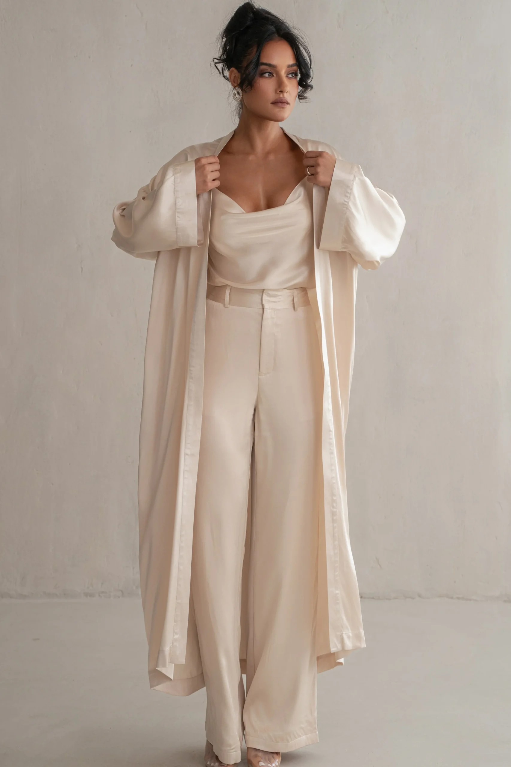 Champagne Forever And Always Satin Robe*JLUXLABEL Clearance