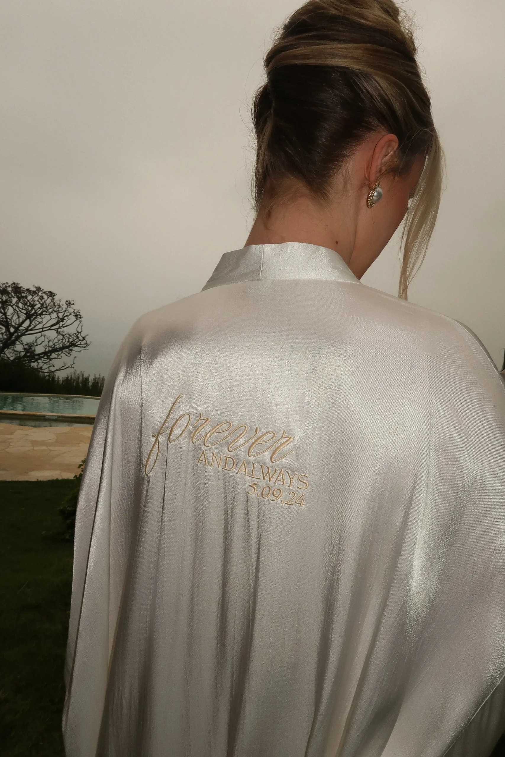 Champagne Forever And Always Satin Robe*JLUXLABEL Clearance