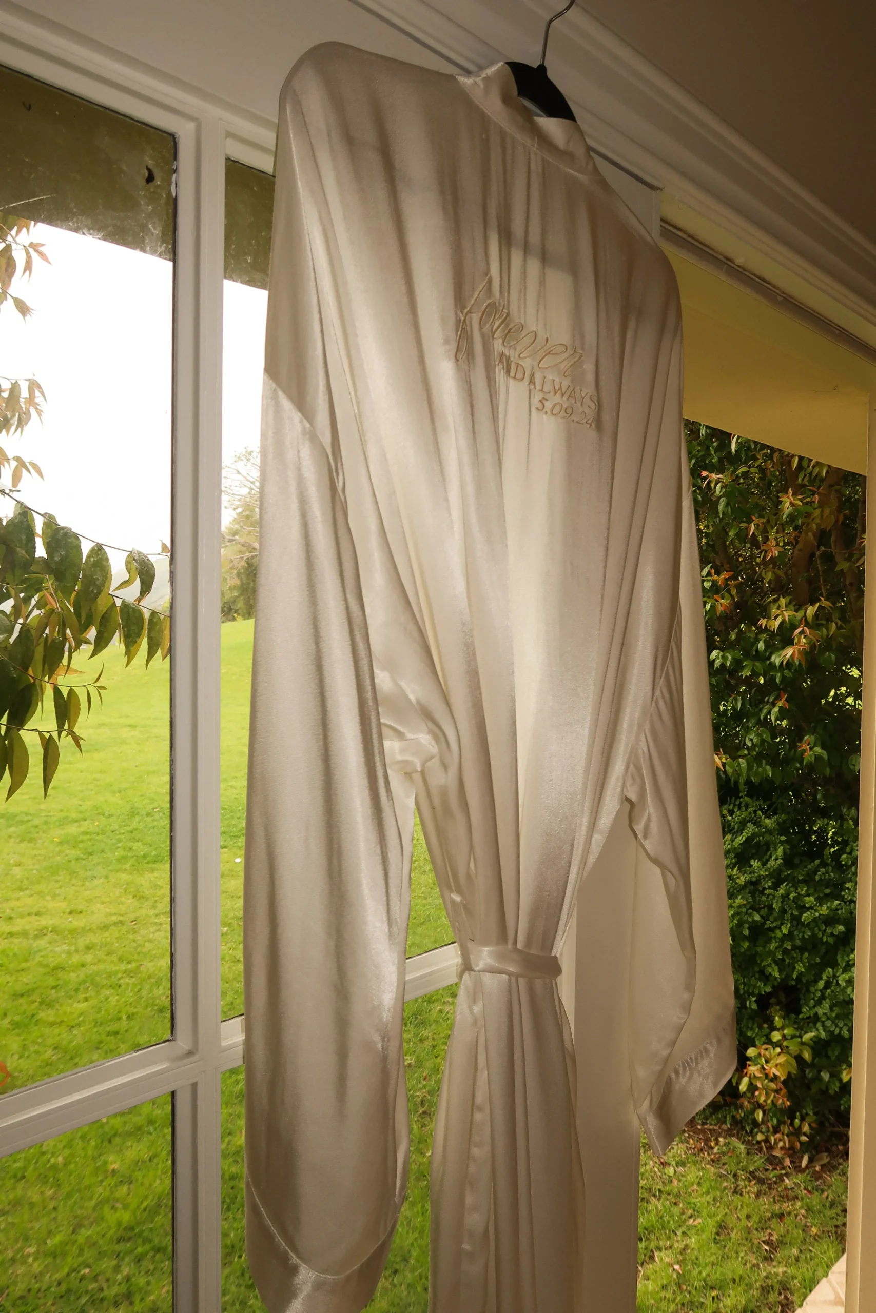 Champagne Forever And Always Satin Robe*JLUXLABEL Clearance