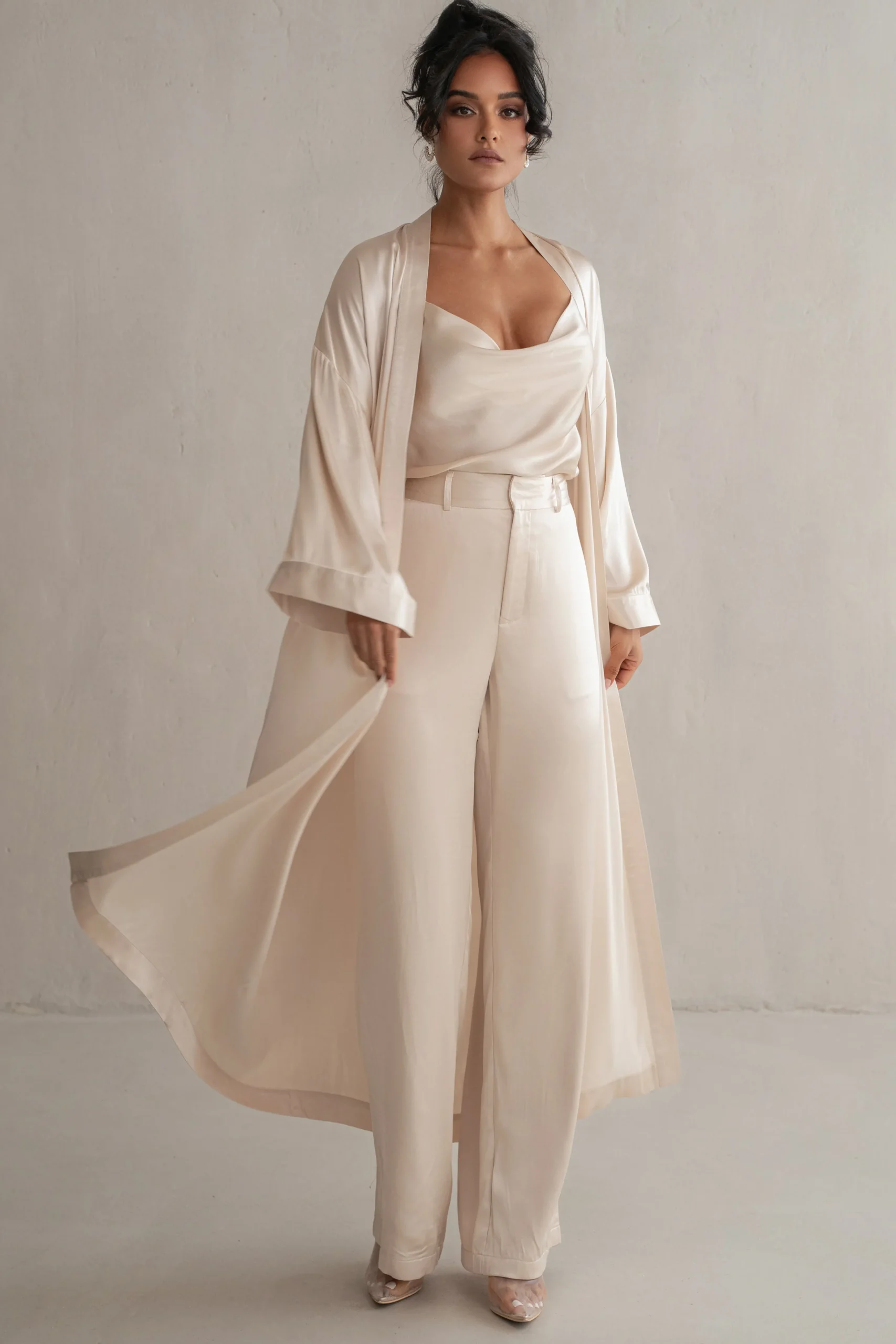 Champagne Forever And Always Satin Robe*JLUXLABEL Clearance