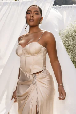Champagne Leo Matte Satin Bustier*JLUXLABEL Fashion