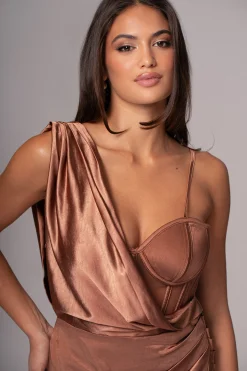 Chocolate Anastacia Drape Maxi Dress*JLUXLABEL Fashion