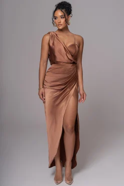 Chocolate Anastacia Drape Maxi Dress*JLUXLABEL Fashion
