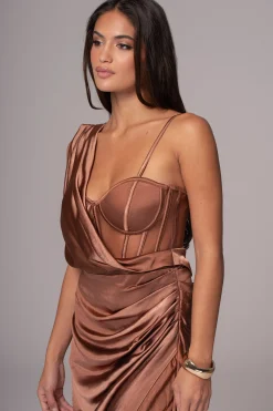 Chocolate Anastacia Drape Maxi Dress*JLUXLABEL Fashion