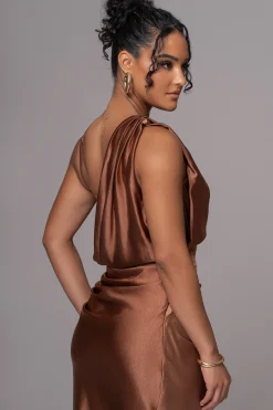 Chocolate Anastacia Drape Maxi Dress*JLUXLABEL Fashion