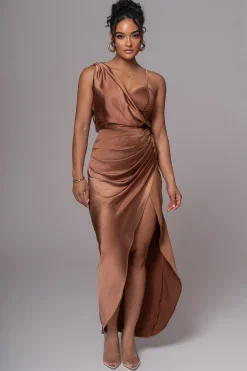 Chocolate Anastacia Drape Maxi Dress*JLUXLABEL Fashion