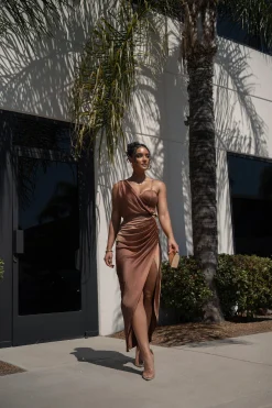 Chocolate Anastacia Drape Maxi Dress*JLUXLABEL Fashion