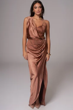 Chocolate Anastacia Drape Maxi Dress*JLUXLABEL Fashion