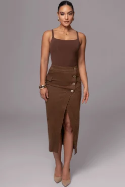 Chocolate Audrey Suede Midi Skirt*JLUXLABEL Online