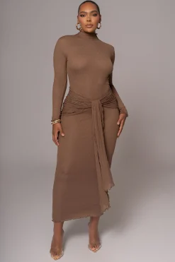 Chocolate Drape Mock Neck Dress*JLUXLABEL Fashion