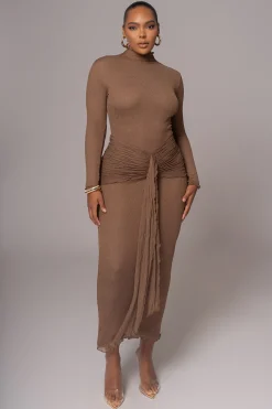 Chocolate Drape Mock Neck Dress*JLUXLABEL Fashion