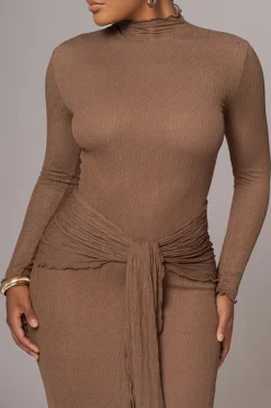 Chocolate Drape Mock Neck Dress*JLUXLABEL Fashion