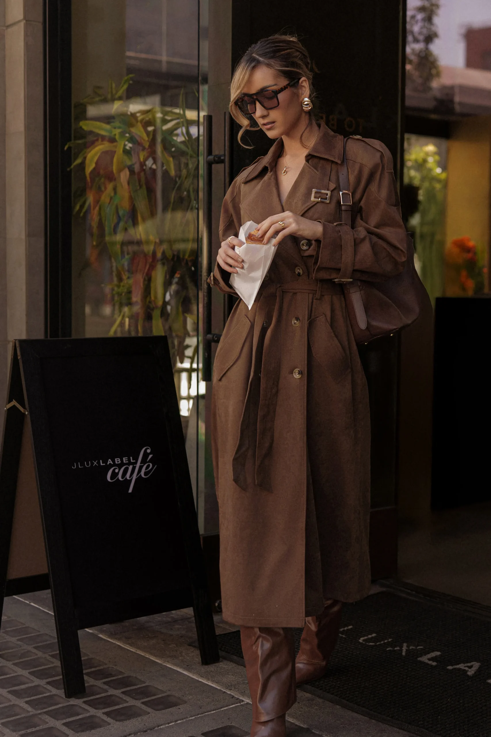 Chocolate Faux Leather Bag Set*JLUXLABEL Clearance