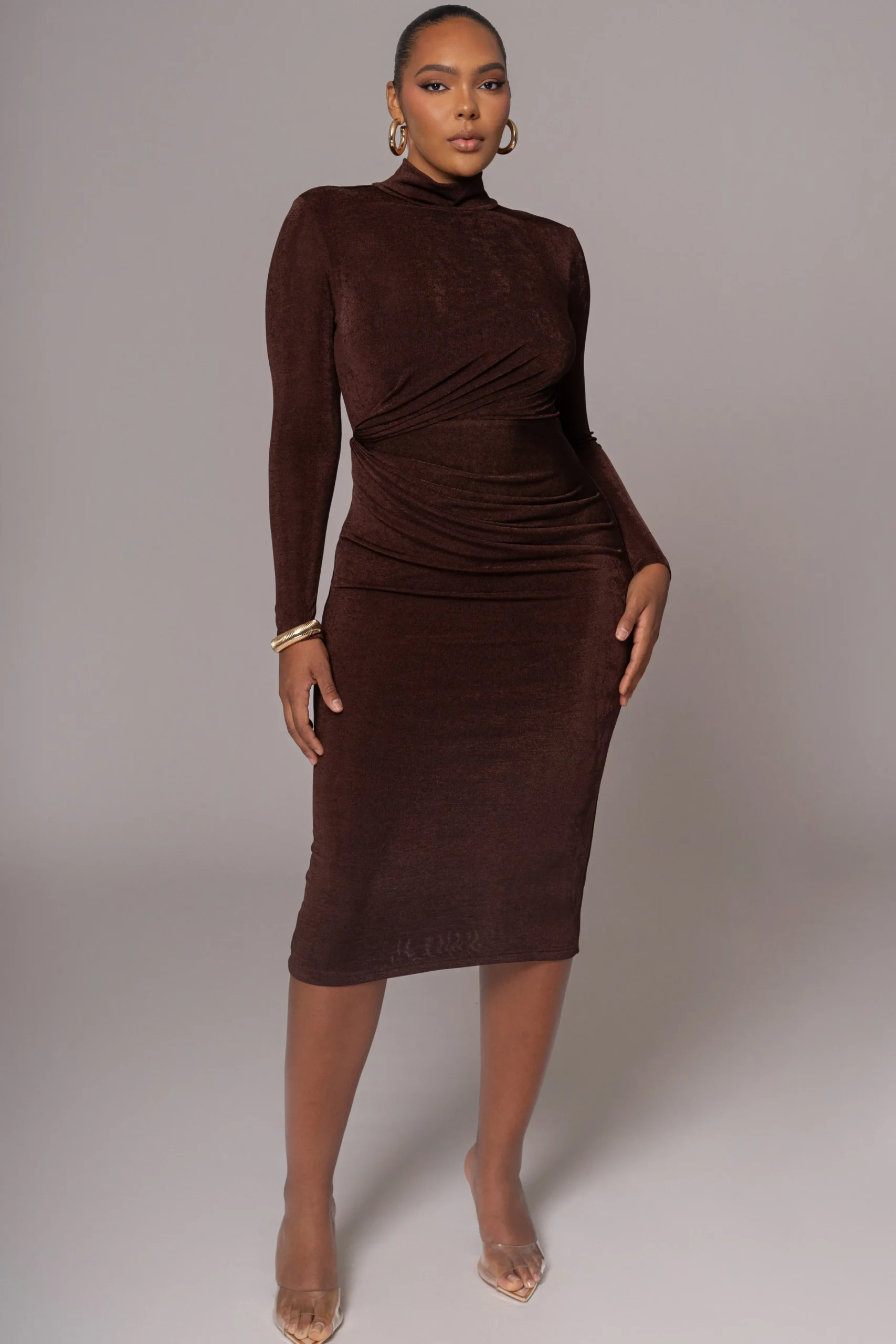Chocolate Kara Mock Neck Dress*JLUXLABEL Discount