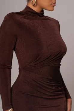 Chocolate Kara Mock Neck Dress*JLUXLABEL Discount