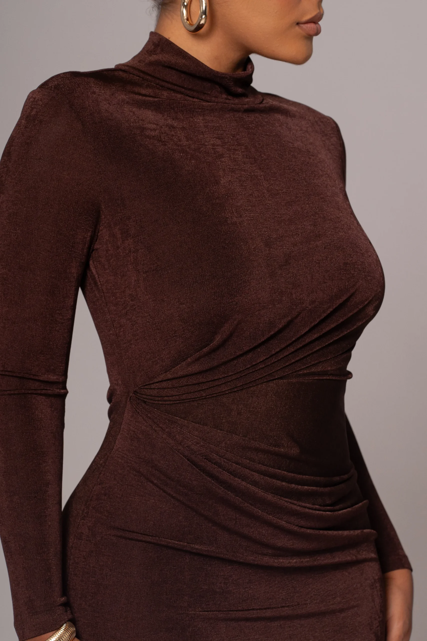 Chocolate Kara Mock Neck Dress*JLUXLABEL Discount