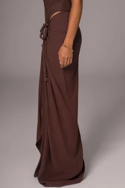 Chocolate Noelia Linen Slit Skirt*JLUXLABEL Outlet